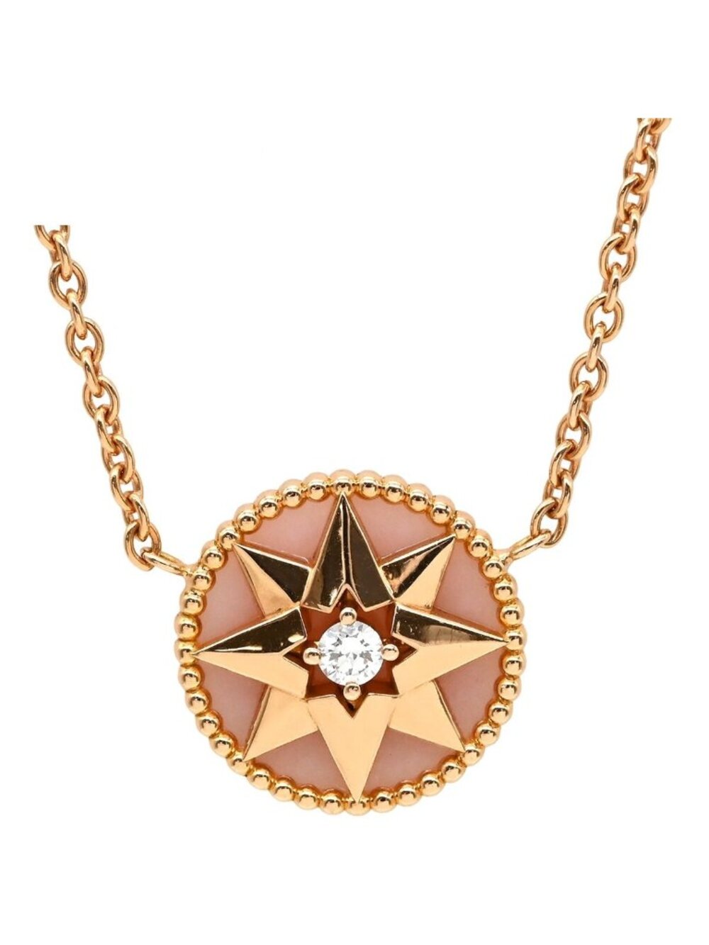 Dior Necklace Rose des Vents Medallion Pink Gold Diamond Pearl Wind Motif